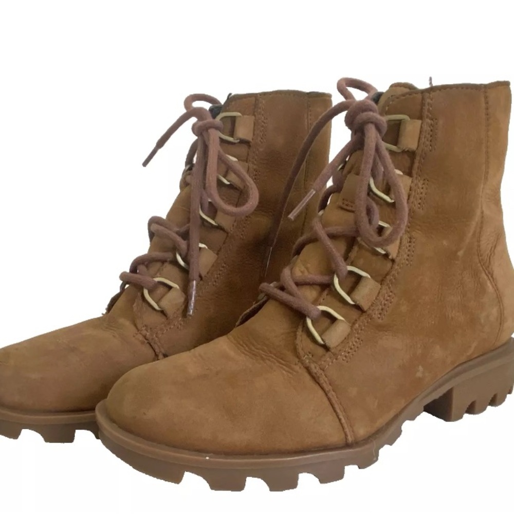 Sorel Phoenix Short Lace Boot Women Size 7.5 Waterproof Camel Caramel Tan